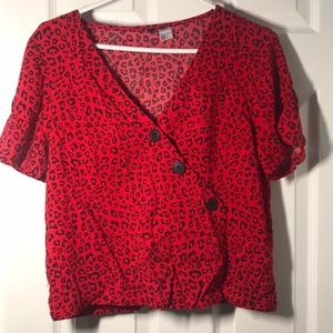 Button down red top